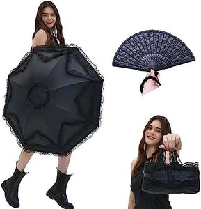 JCBFUME Women 's Anti-uv Lolita Lace Ultraviolet-Proof Folding Umbrella Dome Parasol (Black 2)