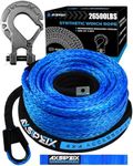 Synthetic Winch Rope Kit, 3/8" x 92ft 26500LBS Blue Winch Cable with Protective Sleeve, Forged Winch Hook and Safety Pull Strap 4WD Off Road Vehicle SUV Truck