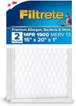 Filtrete 16x20x1 AC Furnace Air Filter, MERV 13, MPR 1900, Premium Allergen, Bacteria&Virus Filter, 3-Month Pleated 1-Inch Electrostatic Air Cleaning Filter, 2-Pack (Actual Size 15.719x19.719x0.78 in)