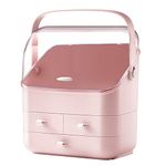 LINFIDITE Makeup Organizer Box Cosmetic Storage Box wiith Dust Free Cover Portable Handle,Large Makeup Display Case with Drawers Fully Open Lid,Great for Bathroom Countertop Bedroom Dresser