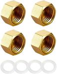 FUATY 3/8” Brass Pipe Cap NPT Female Pipe Plug Caps Hex Head End Plumbing Fittings with Rubber Gasket (5/8" ID), 4 Set