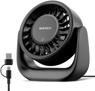 Warmco USB Desk Fan with Touch Control, (USB Powered Only, No Battery) Small Personal Desktop Fan, USB-A & USB-C Plug, 3 Speeds Strong Airflow, Quiet Table Fans for Home Office Dorm