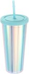 Uxcell Acrylic Tumbler with Lid and Straw, 24 Oz Insulated Double Wall Cups for Ice Coffee, Iridescent Travel Tumblers for Birthdays Gifts, Parties (Blue)