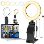 GerTong 5'' Laptop Selfie Ring Light with Stand, Mini Desk LED Phone Ring Light with Dimmable 5 Modes 10 Brightness Level for Makeup Streaming Webcam, All in one Stand Compatible with Smartphone