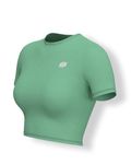 Sfytt Women's Gym Crop Top - Short Sleeve, Moisture-Wicking, Breathable Athletic Shirt for Workout, Running, Yoga (Green Cyan-M)