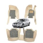 CAPEDELL Premium 7D Car Floor Mats Compatible for BMW 3 Series(2011-2016)||Luxury Leather Double Layered Mat||3Pcs||100% Waterproof and Washable||Color :-Beige with Golden(Beige Brown Grass)