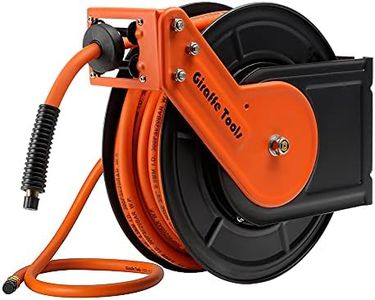 Giraffe Tools Retractable Air Line Reel 15m+1m, Wall Mounted Air Hose Reel 3/8" Hybrid Hose, Pneumatic Heavy Duty Steel Reel with 1/4" Quick Coupler