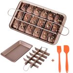 Brownie Pan Brownie Tin with Dividers, 18-Cavity and 12 by 8 inches, 900g Thickened Non-Stick Divided Brownie Tin for Baking /Precut Brownie Tray for Professional Slices, Carbon Steel (Champagne Gold)