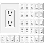 [30 Pack] BESTTEN 15 Amp Decorator Receptacle Outlet with Screwless Wallplate, Non-Tamper-Resistant Electrical Wall Outlet, 15A/125V/1875W, Residential and Commercial Use, cUL Listed, White