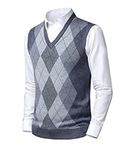 Btmpmcs Mens Knitted Sleeveless Thick Tank Top Casual V-Neck Jumper Knitted Gilets Argyle Sweater Vest Business Knitwear Waistcoat Gentleman Slipover Autumn Winter Pullover Grey