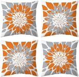 Qahing Pack of 4 Fall Outdoor Waterproof Pillow Covers 18x18 Decorative Outdoor Throw Pillows Garden Square Cushion Cases for Patio Furniture, Couch, Tent Sunbrella, Bench, Orange Grey