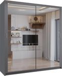 Double Mirror Sliding Door Wardrobe with LED LIGHT 90/120/150/180/203 (Grey, 90cm)