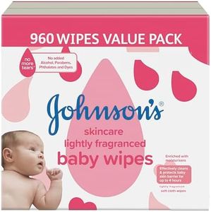 Johnson's Baby Lightly Fragranced Baby Wipes 960 pack (80 x 12s) VALUE PACK | Enriched with moisturisers | Hydrates, nourishes & protects baby skin barrier