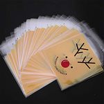 Kungfu Mall 100PCS Christmas Self Adhesive Elk Print Cellophane Plastic Cookie Candy Bags Gift Bags Package for Xmas Party Supplies Decoration