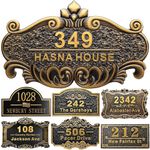 Personalized House Address Plaque 12" Cast Numbers for Outside Custom Street Name Address Sign Plate Vintage for Mailbox Door Room Classic Wall Outdoor Antique Brass