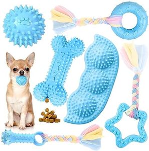 Petcare 6 Pack Puppy Chew Toys for Teething Cute Blue Puppy Toys Small Dog Toys Soft Rubber Rope Dog Toys Funny Bone Ball Cleaning Teeth Dog Chew Toys Puppy Teething Toys for Puppies Yorkie