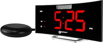 95dB Super Loud Alarm Clock with Bright Flashing Light, Bed Shaker and Snooze Function - The Geemarc WAKE 'N' SHAKE Curve for Heavy Sleepers and Hearing Impaired - USB Charging Port - UK Version