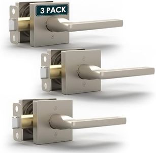 Mega Handles Prime Privacy Door Handle - 3 Pack Reversible Brushed Nickel Door Handles, Heavy Duty Bed & Bath Door Handles with Privacy Door Lock, Fits All Standard Doors - Satin Nickel