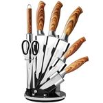 Sharp Kitchen Knife Set – Rotating 7 Pcs Stainless Steel Knife Block – 360 Degree Rotating Acrylic Stand – by Nuovva