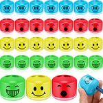 Crtiin 48 Pcs Smile Pencil Sharpeners Handheld Pencil Sharpener Manual Dual Holes Pencil Sharpeners Colorful Cartoon Expression Pencil Sharpener for School Office Art Room