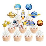 Blumomon 36 Pcs Space Cupcake Topper, Planet Astronaut Earth Cupcake Decorations Picks Space Theme Kids Baby Shower Party or Birthday Party Cake Decorations