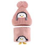 MASOCIO Toddler Hat Scarf Set Winter Girls Baby Kids Bobble Beanie Thermal Knitted Wooly 2 Warm Fleece Neck Warmer 6 9 12 18 Months Snood Caps Age 1-3 Years Pink