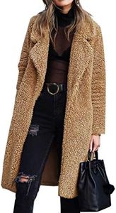 Angashion Women's Fuzzy Fleece Lapel Open Front Long Cardigan Coat Faux Fur Warm Winter Outwear Jackets Dark Camel S