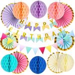 Pastel Birthday Party Decorations for Girls Women, Happy Birthday Banners Hanging Paper Fans Happy Birthday Bunting Decorations Set for Birthday Party Decoration Supplies