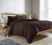 Feathers & Linens TEDDY BEAR FUR SHERPA FLEECE DUVET COVER, FITTED SHEET & PILLOWCASE BEDDING BED LINEN SET (Brown, Double Duvet Cover)