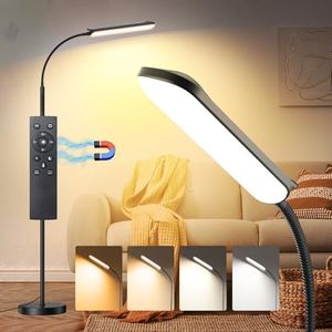 marctronic Lampada da Terra LED 18W 1800LM Dimmerabile Luminoso Lettura Piantana con 4 temperatura di Colore,Telecomando Magnetico, Collo D'oca Flessibili a 360°,Timer 1H, per Soggiorno Letto Ufficio