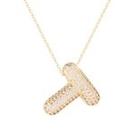 Bubble Letter Necklace for Women, Gold Alphabet Necklace Crystal Personalized Diamond Letter Necklace Initial Bubble Pendant Fashion Zircon Jewelry Gift for Teen Girls Girlfriend (T)