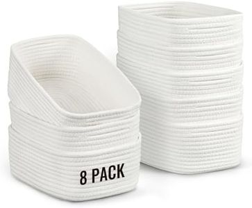 8 Pack Small Storage Baskets for Organizing, Woven Rope Bins for Bathroom, Closet, Shelf Organizer, Cute Cube Decorative Box for Towels, Baby Nursery, Toys, Gift Empty Baskets - 11.5"x7.5"x4.7"-White
