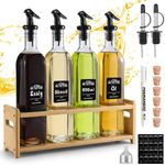 Oinvs Oil Bottle With Wood Racks 500ml 4pcs,Glass Olive Oil Dispenser with Spout,Olive Oil Bottle with Funnel and Labels,Vinegar and Oil Bottle Set,Oil Bottles for Kitchen