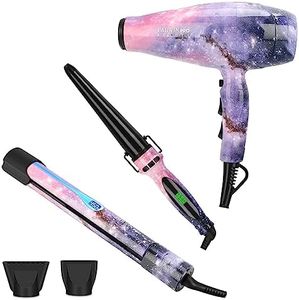 3 EN 1 Sèche Cheveux + Lisseur Cheveux + Boucleur à Cheveux, PARWIN PRO BEAUTY Styling Set, Seche Cheveux Professionnel, Fer à Boucler, Fer à Lisser. Thème Galactic Star, Cadeau Femme