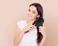 Poioo 3 in 1 Styler Volumizer for Drying Litstyle Hair Straightening Brush, Ceramic Coated Bristles, Smart Memory Function, Multiple Temperature Settings | Salon-Style Blowouts | Multicolour