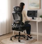 DROGO Premium Ergonomic Office Chair for Work from Home, High Back Computer Chair with Adjustable Seat, Lumbar Support & Headrest, Flip-up Armrest & Recline | Mesh Chair for Office/Home (Black)