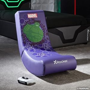 X-Rocker Official Marvel Hulk Video Rocker Gaming Chair for Juniors, Folding Rocking Seat Official Marvel Licensed Console Gaming Seat, Faux Leather for Children Hero - Incredible Hulk Edition Purple