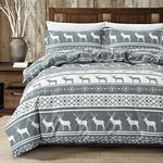 Home Beyond & HB design - 3-Piece Duvet Cover Set with Zipper Closure, Printed Grey and White Reindeer, 1 Duvet Cover + 2 Pillow Shams - Soft Brushed Microfiber - King