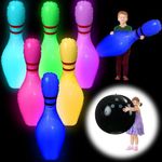 Poen 7 Pcs Giant Inflatable Bowling Set, Including 6 Pcs 27 Inches Bowling Pins and a 24 Inches Bowling Ball for Boys Girls Adults Outdoor Indoor Games Party(Glow)