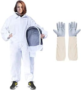 LONGADS Professional Bee Suit for Men and Women, Full Body Beekeeping Suit with Gloves & Protective Round Veil, Size M (Fits 57-61 Inches / 4'9"-5'1") for Apiary & Backyard