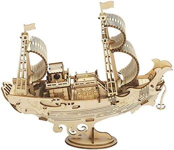 ROBOTIME 3D Wooden Puzzle for Kids Assembly Ship Puzzle Craft for Teens DIY Model Building Kit for 8 Year & up Decent Gift