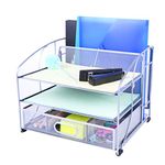 EXERZ Desk Organiser Office Supplies 3 Trays/Desktop File Holder with Sliding Drawer and Hanging File Holder/Paper sorters/Vertical Upright Section