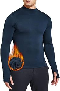 FitsT4 Men's Thermal Fleece Lined Mock Neck Baselayer Tops Long Sleeve Running Athletic Shirt with Thumbholes Navy L
