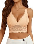 Avidlove Bralettes for Women Lace Wireless Bra V Neck Racerback Crop Top Double-Layered Adjustable Lingerie Nude