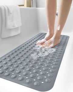 DEXI Shower and Bathtub Mat 40 x 100 cm, Extra Long and Non-Slip Bath Floor Mats, Easy to Clean, Suction Cups and Drainage Holes, Bathroom Accessories, Grey