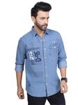 D... finish Men's Denim Casual Shirt | Men Casual Shirt (DF-0167XXL_Icewash_XX-Large)