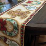 DaDa Bedding Gingerbread Snowman Sweets Tapestry Table Runner - Festive Cookies Christmas Wreath Holiday Intricate Needle Stitching - Cotton Linen Woven Kitchen Dining Mats - 13" x 72"