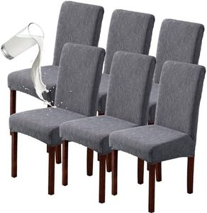 Genina 100% Waterproof Dining Room Chair Covers Set of 6 Stretch Kitchen Chair Covers Parsons Chair Slipcovers for Dining Room Chair Protector Cover, Removable, Washable (Leaf Pattern-Dark Gray, L)