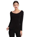 Mcilia Women's Ultrathin Modal Thermal Baselayer Top Scoop Neck Long Sleeve Undershirt Black Medium (UK Size 12 14)