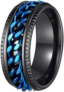 Udolfly Mens Fidget Rings Anxiety Spinner Ring for Men Stress Relief Chain Spin Titanium Ring for Adult Gift for Dad Black Blue 8